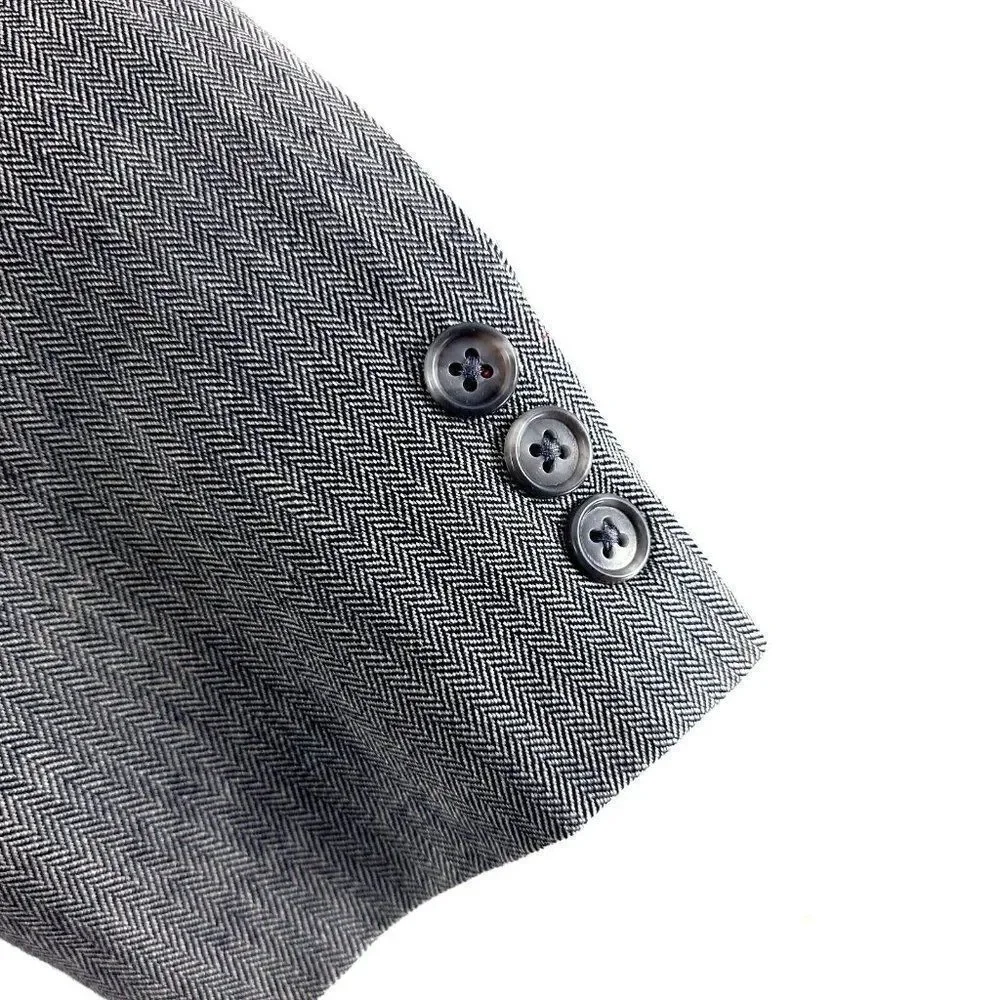 Alan Flusser Silk Worsted Wool Gray Herringbone 2 Button‎ Blazer 40R